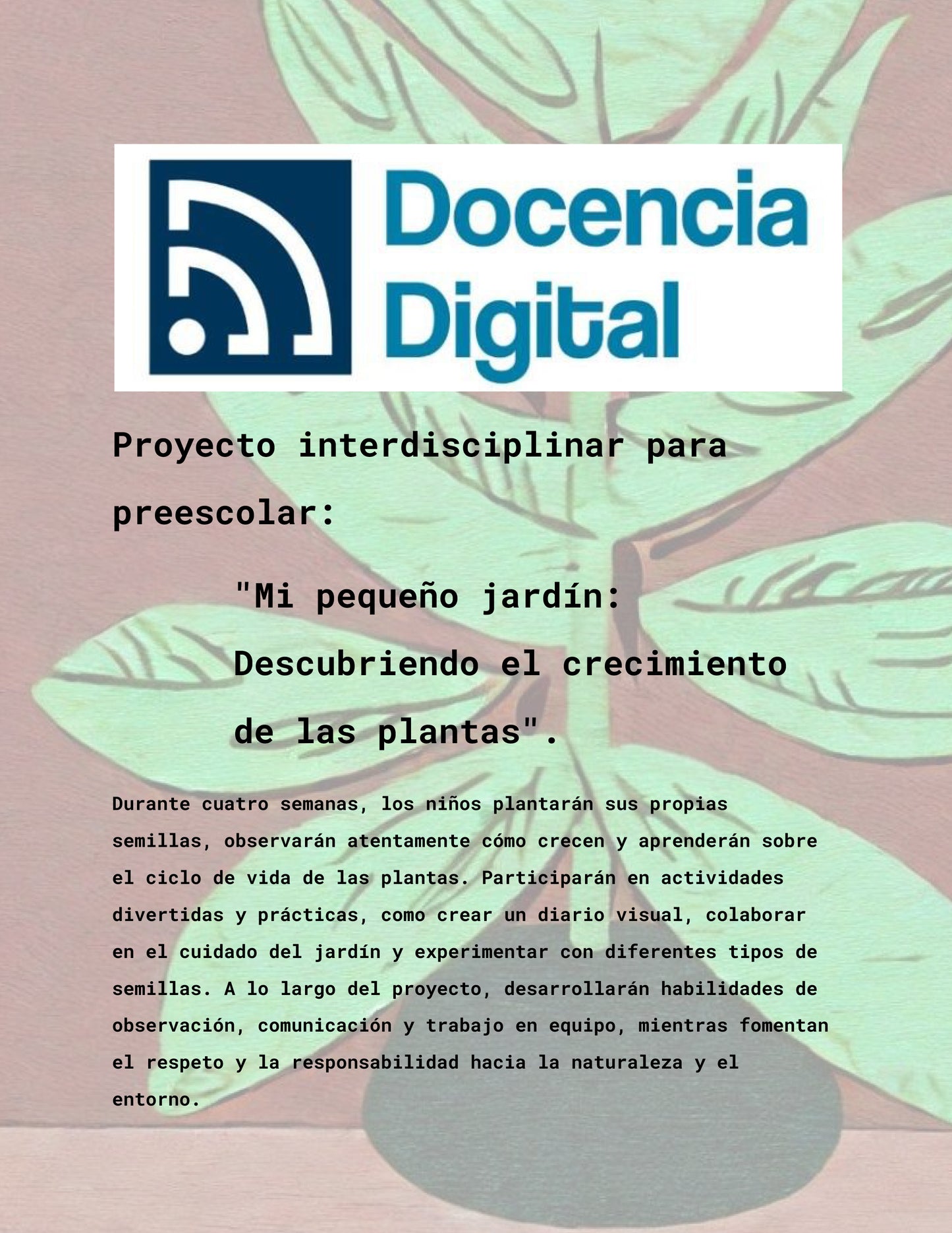 PREESCOLAR. "Mi pequeño jardín: Descubriendo el crecimiento de las plantas"